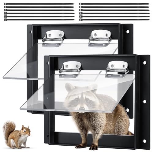 Hicarer 2 Pack Raccoon One Way Eviction Door Contactless Live Raccoon Trap for Attics Under Decks Chimneys Results in 2472 Hrs Easy to Install Dog Proof Ideal for Squirrels (8.2 x 10.6 Inch)