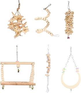 VILLFUL 6 Pçs Brinquedo Papagaio Periquito Poleiro Brinquedos De Pássaro Para Calopsitas Brinquedo Mastigar Papagaio Brinquedos Mordida De Madeira Brinquedo Rede Pássaro Balanço Papagaio