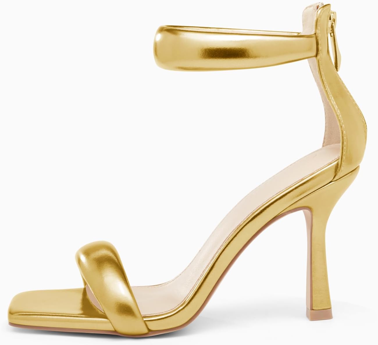 Coutgo Women's One Strap Heeled Sandals Square Open Toe Stiletto Heels Ankle Buckle Strap Summer Pump Shoes - Image 2