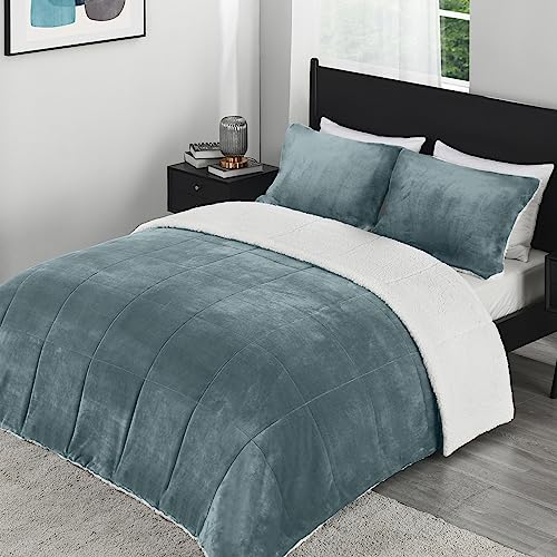 downluxe Ultra-Soft Micromink Sherpa King Size Comforter Set with 2 Pillow Shams - 3-Piece Set - Cypress - Plush Warm Fall Winter Blanket & Bedding Comforter Sets