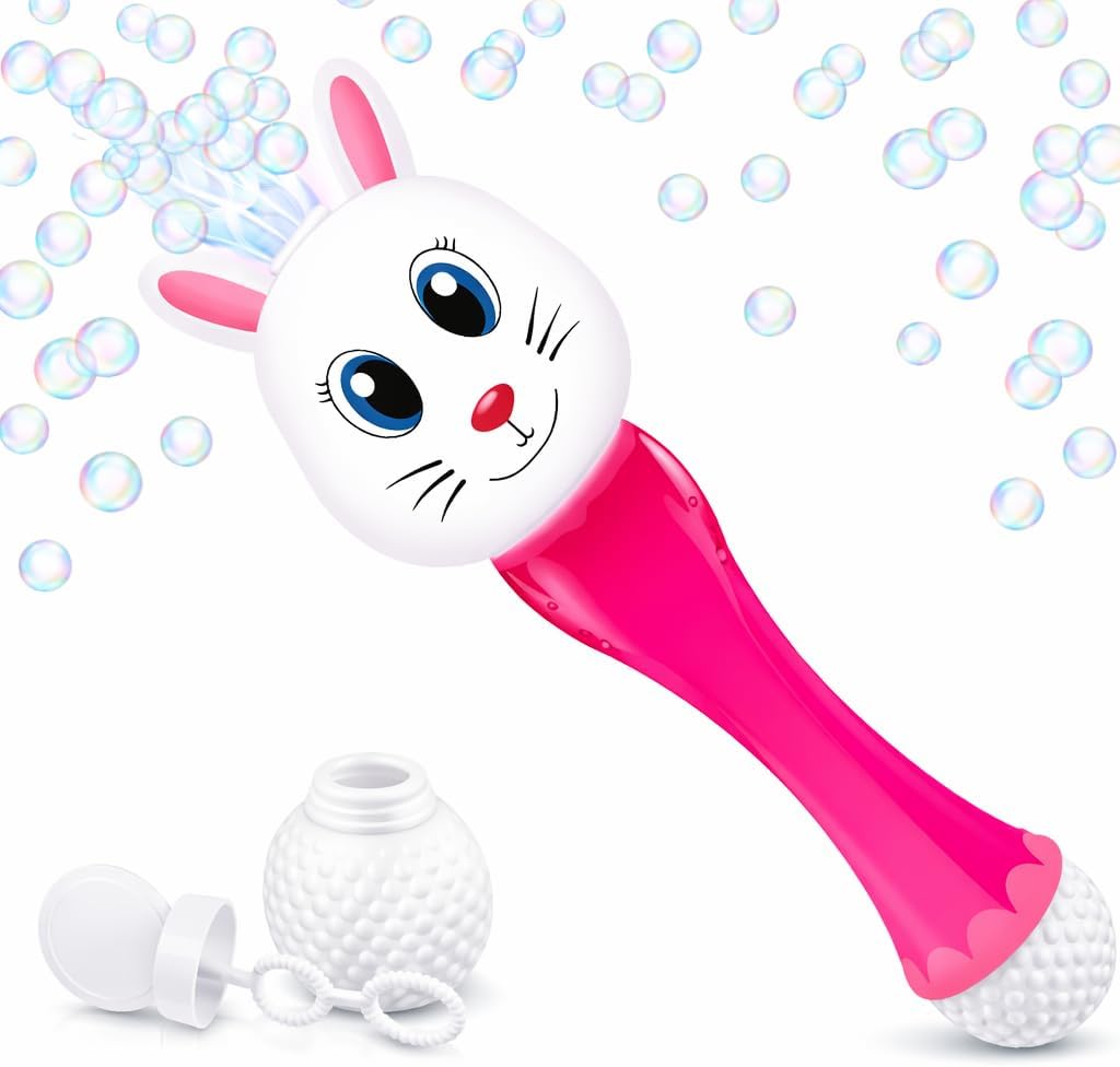 Easter Basket Stuffers for Toddler, Bunny Bubble Wand, Easter Basket Essentials, 14" Light Up Automatic Bubble Maker with LED & Music, Toys for Toddlers, Bubbles for Kids