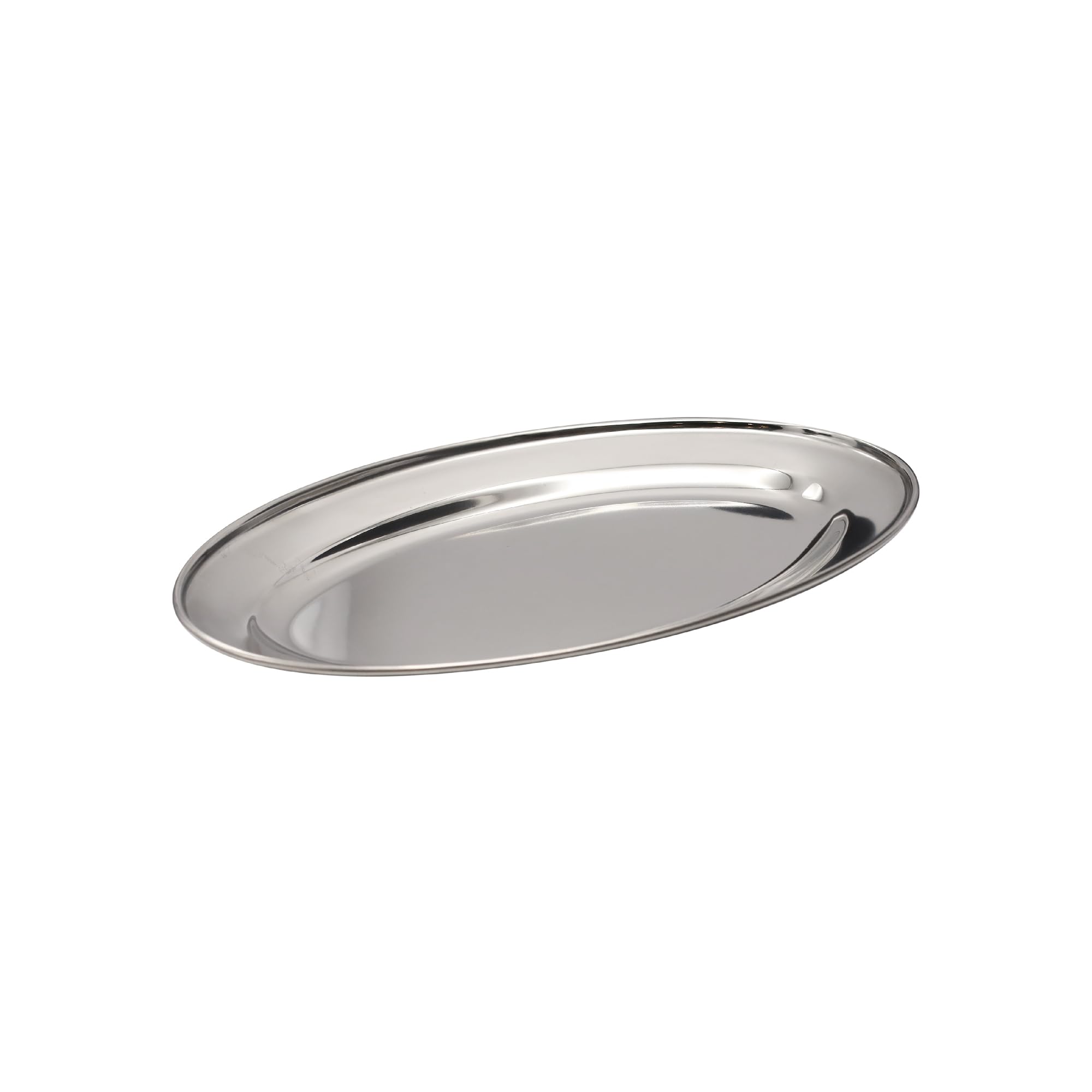 Buckingham Silver Mirror Polish Oval Serving Tray Heavy Gauge Plate Stainless Steel Durable Meat Platter For Restaurant Catering Parties Buffet Bbqs And Everyday Large Dining (25 Cm)