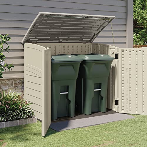 Suncast Horizontal Outdoor Storage Shed For Backyards And Patios 34 Cubic Feet Capacity For Garbage Cans, Tools And Garden Accessories, No Size, Vanilla #TOP3
