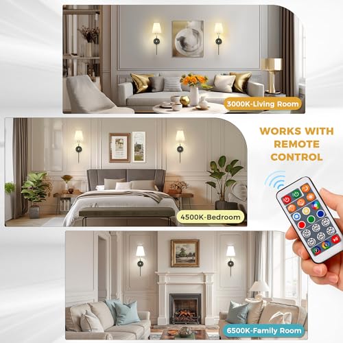 Image of DORESshop Battery Operated Wall Sconce Set of 2, Wireless Wall Light Easy to Install, 7 Color Rechargeable Wall Sconces, Sconce Wall Decor Set of 2 for Bedroom, Living Room, Black and Chrome, 24.6in
