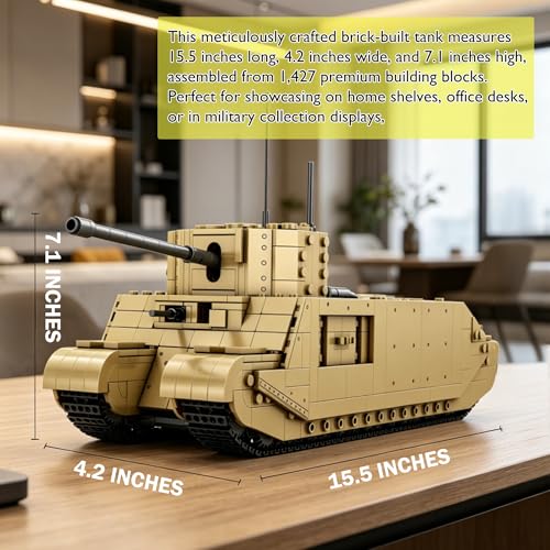 Mantfuty Manfuty TOG2 Tank Building Set WW2 Military British Armed Tanks Building Block Kit World War II Historical Army Vehicle Tank Model Collectible Military Toy Gift for Teens and Adults(1427pcs) - Image 8