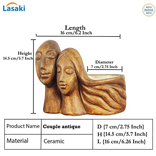 Image of Lasaki Couple Antique Ceramic Pots for Indoor & Outdoor Plants | Decorative Balcony, Garden & Office Succulent Pot | Unique Designer Gamla Ceramic planters pots (16cm X 10cm X 14.5cm)