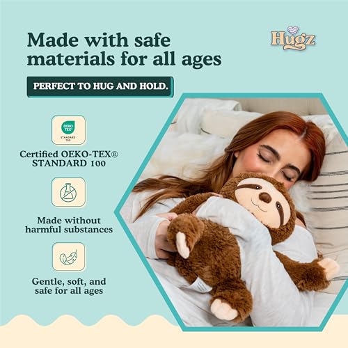 Image of Hugz Official Sid The Sloth - Premium Weighted Stuffed Animal Plushie 3.8 lb for Adults & Kids - Microwavable - Heatable & Coolable - Super Soft Fur - Gift Ready Tube Packaging