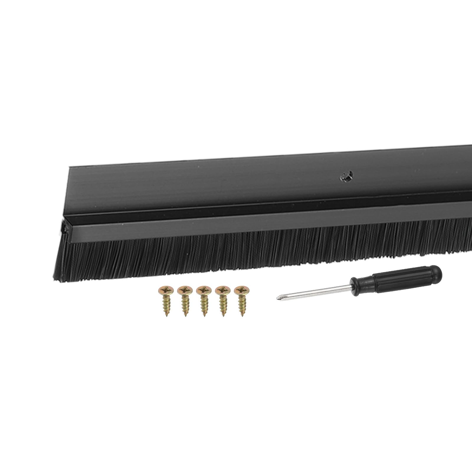 YELARXI Door Sweep Aluminum Alloy Brush Sweeps, 0.8 Inch Black PP Brush 39"L x 1.8"W Fit for Gaps of Door Bottom - H-Shape Holder (Black) โ image 1
