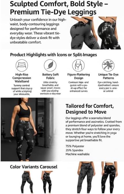 Women’s Tie-Dye Workout Leggings, High-Waisted Yoga Pants, Scrunch Butt Lifting, Tummy Control (Black/Grey) - Image 4