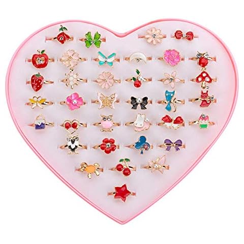 ACTOYS Ringe Kinder Mädchen 36 Stück Kinderringe Mädchen verstellbar, Kinderringe, Kinder Ringe für Mädchen, Kinderring, Ring Mädchen Ringe Set, Ringe Kindergeburtstag, Kinderringe Mädchen Set Cover