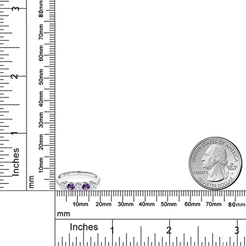 10K White Gold White Created Sapphire and Purple Amethyst 5 Stone Wedding Engagement Promise Ring For Women | 0.59 Cttw | Round 3MM | Gemstone Birthstone | Available In Size 5, 6, 7, 8, 93