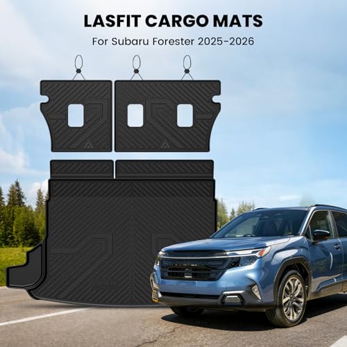 Image of LASFIT Cargo Mat for Subaru Forester Gas 2026 2025 (& 2026 Wilderness) | All Weather TPE Custom Fit Easy Clean Durable Cargo Tray Liner Trunk Mat & Backrest Mats Accessories, Black
