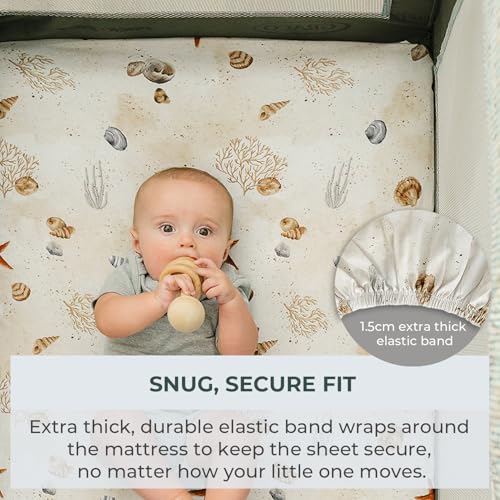 Image of Pobibaby 2 Pack Pack N Play Sheets for Boys - Premium Cotton Blend Fitted Playard Sheet, Soft Breathable Mini Crib Sheets Boy, Playpen Mattress Cover for Standard Travel Playards 38x26 (Seaside)