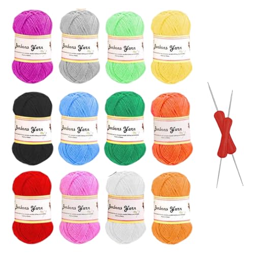 VIVIIHOO Premium Lana Acrílica para Ganchillo y Punto - 12 Colores, 50g/ Color, Hilo de algodón Incluyendo Instrucciones para Ganchillo y Punto suéteres, Juguetes y más!