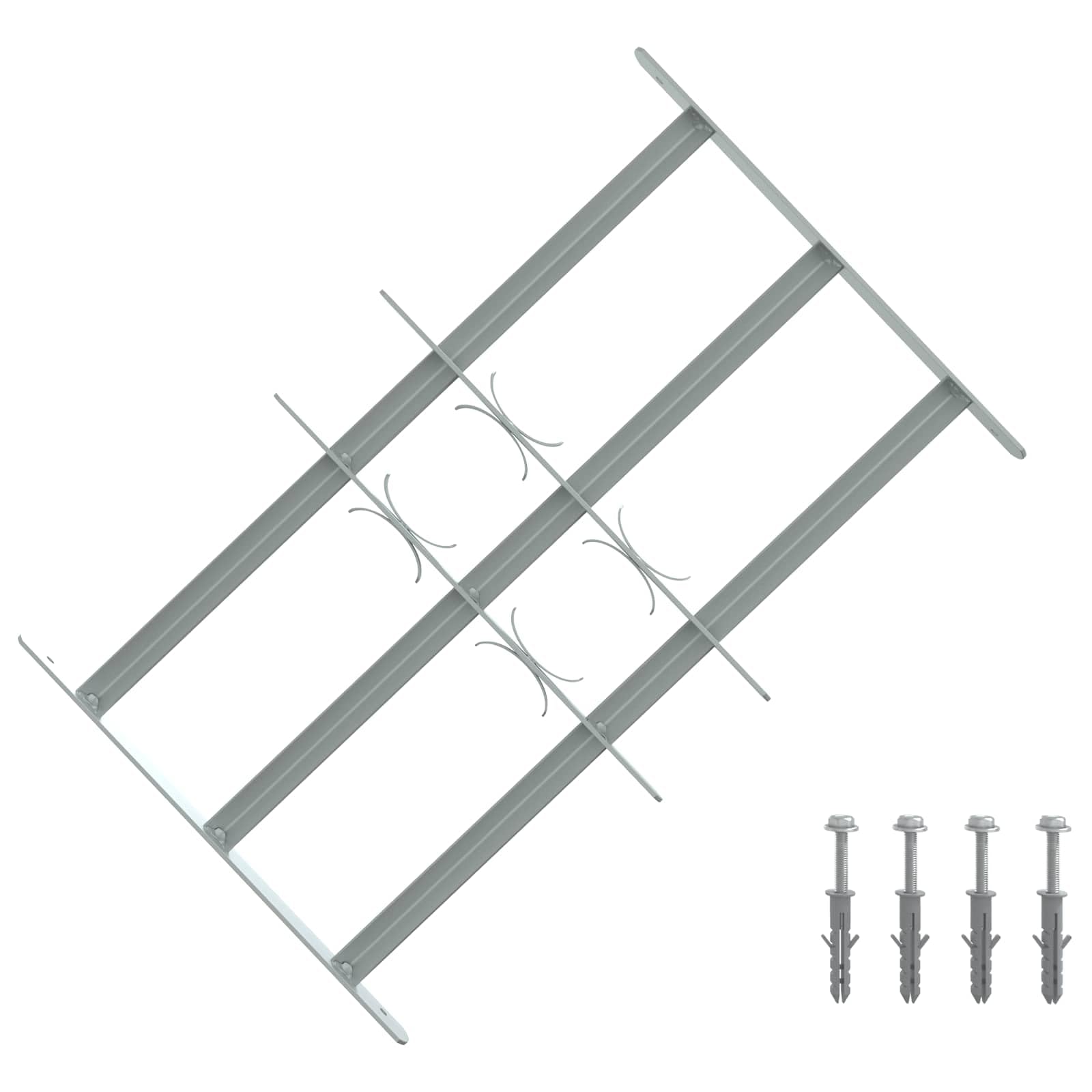 Juego de 3 rejillas de seguridad para ventanas de acero galvanizado, ajustables de 430 a 740 mm, color plateado, instalación horizontal, protección antirrobo, para claraboyas y sótanos