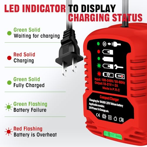 Carregador rápido para carregador de bateria Bauer de 20 volts compatível com bateria Bauer 20 Volt