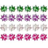 Colorful Gift Bows 24 Pack 2.5 Inches Star Bow for Gift Wrapping Self-Adhesive Ribbon Bow for Christmas, Party, Wedding, Holiday Décor, Present Box (White Pink Green Purple, 2.5 inches)