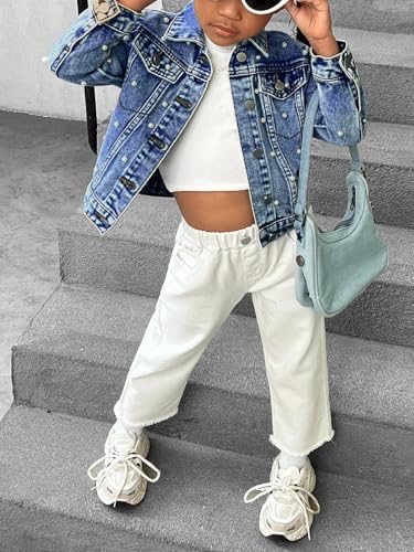 Image of WDIRARA Toddler Girl's Collared Long Sleeve Button Front Ripped Denim Shirt Jacket