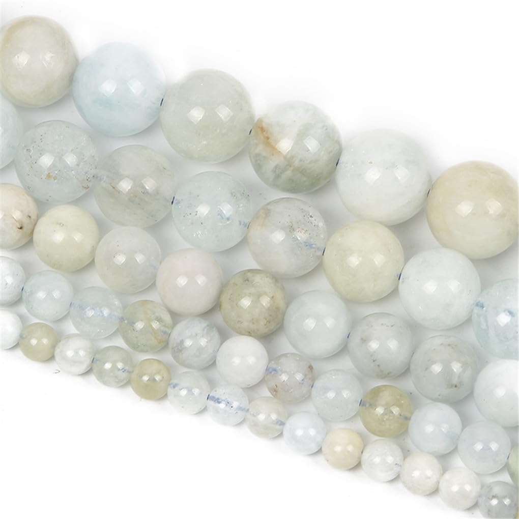 Perle d'espacement aigue-marine ronde en pierre fine naturelle de qualité joaillerie