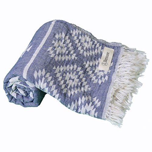 Bersuse 100% Cotton Teotihuacan Dual Layer Turkish Towel - 37X70 Inches, Dark Blue #TOP2
