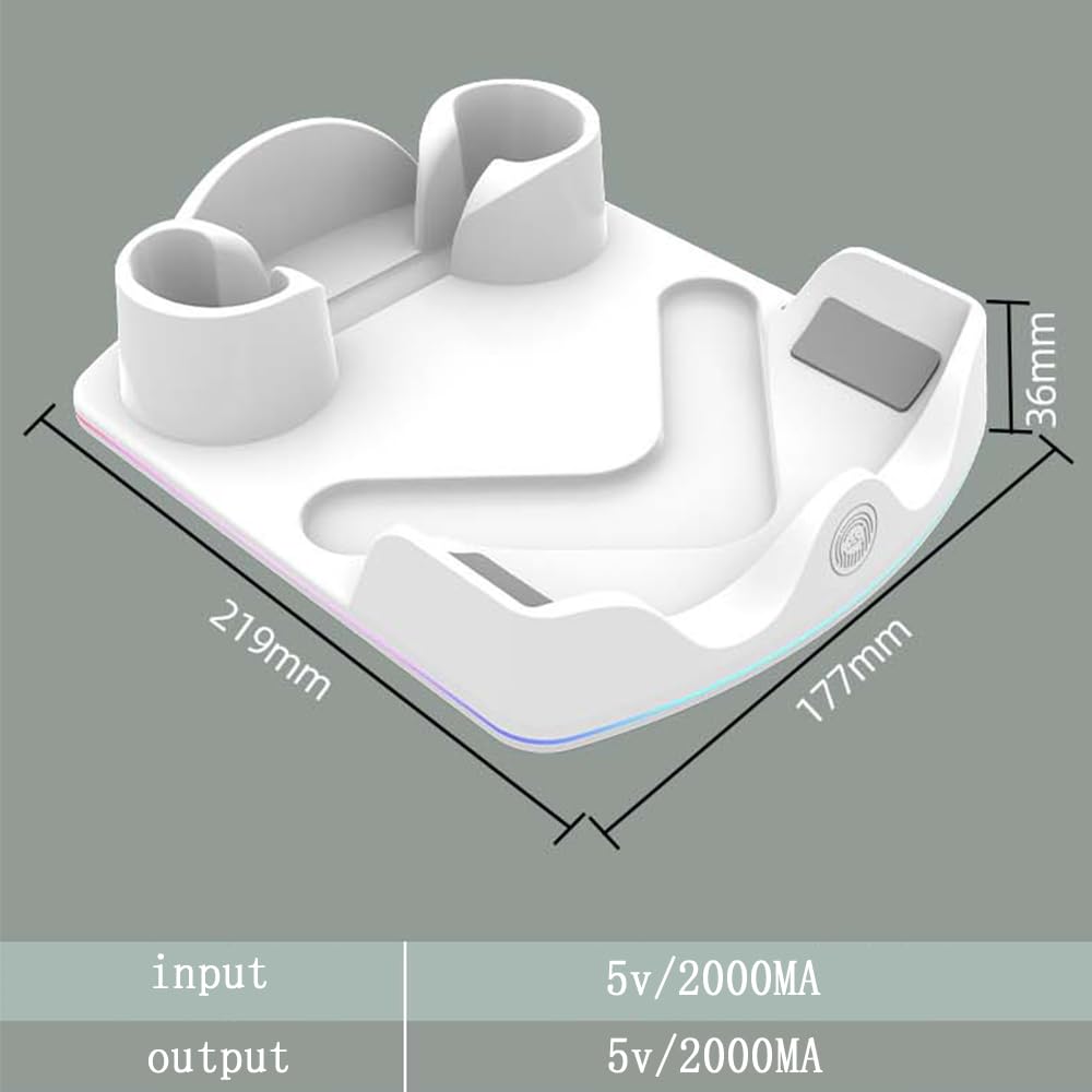 Base de carga para Meta Quest 3S/3/2 - Estación de carga de luz RGB, accesorios para gafas de realidad virtual con soporte para auriculares y controlador