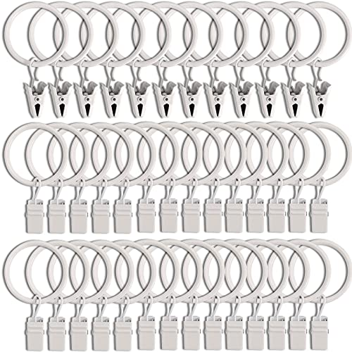 Image of LLPJS 40 Pack Curtain Rings with Clips, Curtain Clip Rings Hooks, Bow Hanger Clips for Hanging Drapery Drapes Bows, Ring 1.26 inch Interior Diameter, Fits up to 1" Rod, White