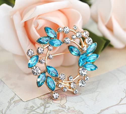 Image of Gyn&Joy Clear Crystal Rhinestone Floral Wreath Pin Brooch BZ005