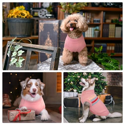 Kuoser Dog Sweater, Dog Sweaters for Medium Dogs Girl Boy, Christmas Dogs Sweater Knitwear, Warm Pet Pullover Sweatshirt Doggie Winter Clothes Apparel for French Bulldog, Boston Terrier, Pink M