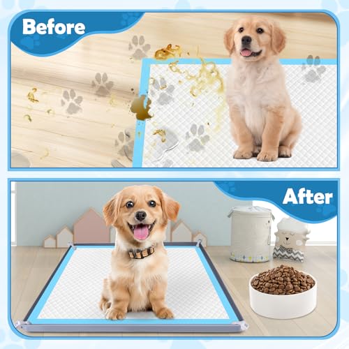 Dog Pee Pad Holder, Dog Potty Tray Silicone Puppy Pad Holder Tray Fits for 24\" x 24\" Training Pads, Puppy Potty Tray With 4 Clamps No Spill Raised Lip High Edge for Indoor Floor Protection (Dark Grey)
