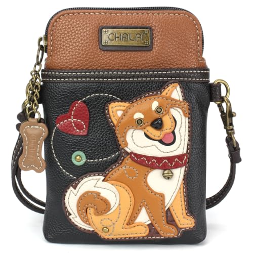 Image of CHALA Dog Collection Cell Phone Crossbody Purse-Women PU Leather /Canvas Multicolor Handbag with Adjustable Strap
