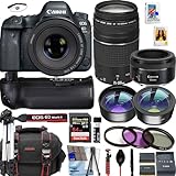 Canon EOS 6D Mark II FHD Video Recording DSLR Camera w/Canon EF 50mm F/1.8 STM+EF 75-300mm f/4-5.6 III Lenses+Battery Grip+64GB Memory+Deluxe Accessory Bundle (Renewed)