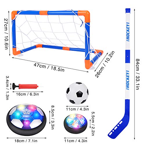 Cleboen Hover Hockey Soccer Ball Kids Toys Set, USB Rechargeable Hockey Floating Air Soccer with LED Light, Indoor Training Ball Hockey Game Gifts for 3 4 5 6 7 8 9 10 11 12 Year Old Boys Girls