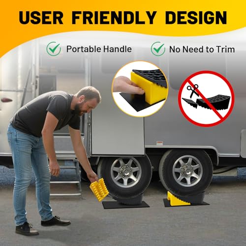 Image of ROBLOCK RV Leveling Blocks Up to 35000 LBS, Camper Leveling Blocks with Chocks, Anti-Slip Mats, Carry Bag, RV Leveling System for Travel Trailers, 4 inch Max Leveling Height, 2 Packs, Yellow