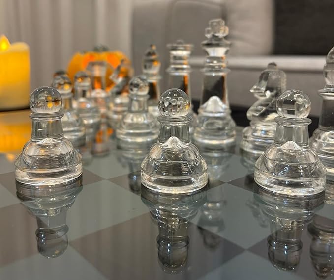 ark future Frosted Glass Chess Set, Solid Crystal Chess Pieces with Padded Bottom - Image 4