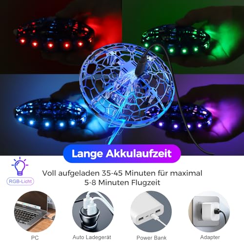 Skeufy Fliegender Ball, Magic Spinner Ball mit RGB Licht, Flying Orb Ball Mini Drohne für Kinder, Hand Controlled Schwebeball Spielzeug Geschenke für Jungen Mädchen 6-12 Jahre (Blau)
