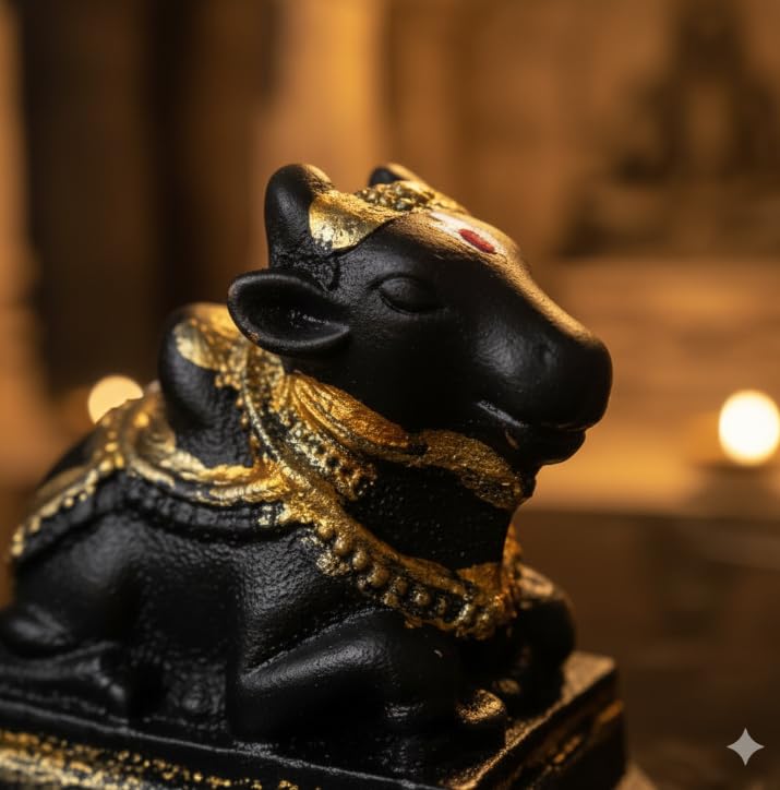 Image of POOMEE Divine 3-Inch Resin Shivling and Nandi Ji Statue Set - Premium Handcrafted Mahadev & Nandi Bull Murti for Home Temple, Mandir, Car Dashboard, and Spiritual Gifting (Matte Black & Gold)