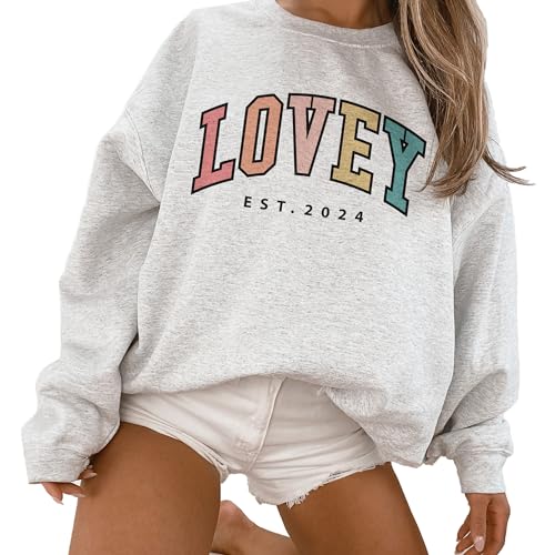 Aurlex Tees Custom Lovey Colorful Sweatshirt, Personalized Gifts For Women, Lovey Est Year Sweater, Mother's Day Shirt, Pregnancy Announcement Gift, Long Sleeve Unisex Crewneck Sweatshirt Sand4