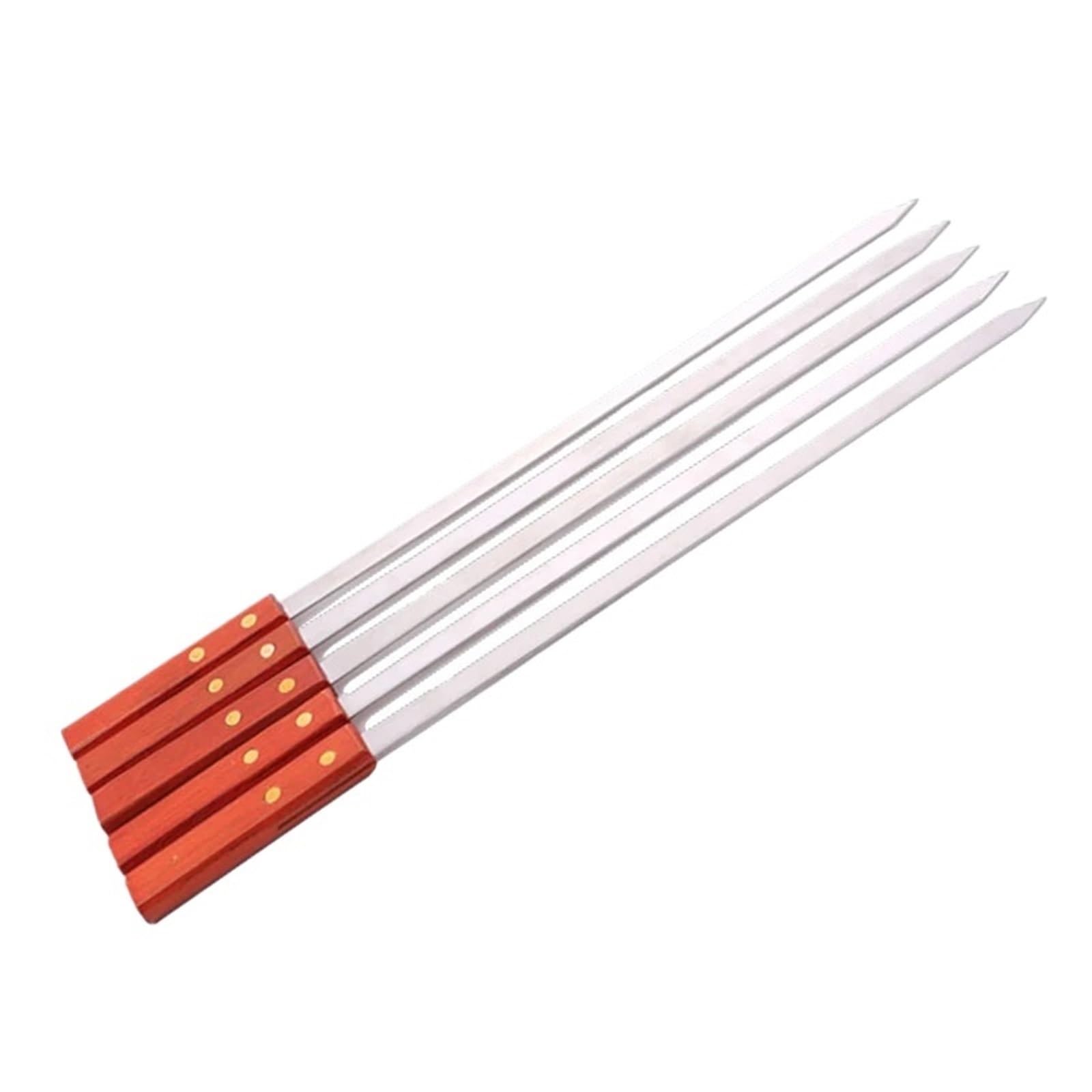 Grillspieß Mit Holzgriff 20,5 '' 52 cm Grillspieße Edelstahl Gabel Flache Schaschlik BBQ Nadel Grills Sticks Langes Holz(5 Pieces)
