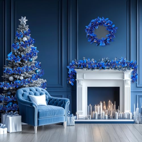 Syhood 2 Pcs Christmas Glitter Berry String Garland 6ft Artificial Lighted Berry Holly Leaves Garland Indoor Outdoor LED for Christmas Holiday Fireplace Mantel Decor (Royal Blue) by Syhood - Image 5