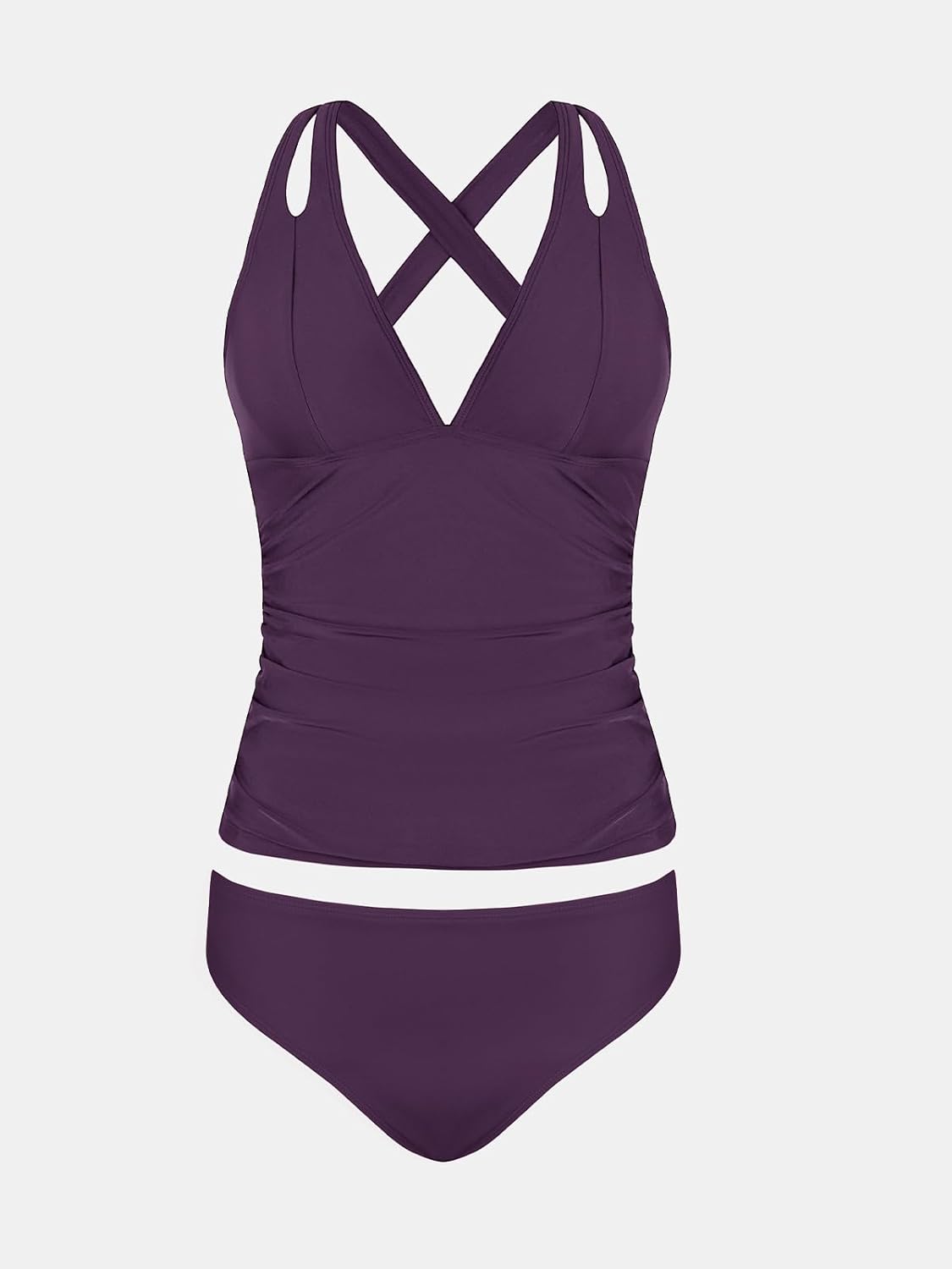 CUPSHE Women's Tankini Set V Neck Crisscross Adjustable Straps Cutout Two Piece Swimsuit Mid Rise Ruched - Image 6