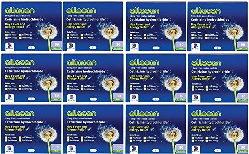 Allacan Cetirizine Hayfever Allergy Tablets (30 Tablets x 12 Packs)