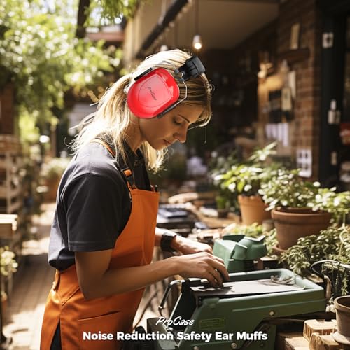 Image of ProCase Noise Reduction Safety Ear Muffs, Hearing Protection Earmuffs, NRR 28dB Noise Sound Protection Headphones for Shooting Gun Range Mowing Construction Woodwork Adult Kids -Pure Red