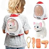 WorWoder Electronic Interactive Plush Cat- Battery Operated Mechanical Walking Little Pet Kitten with a Cute Bag, Meow Tail Wagging, Stretching Companion Animal for Toddlers & Kids