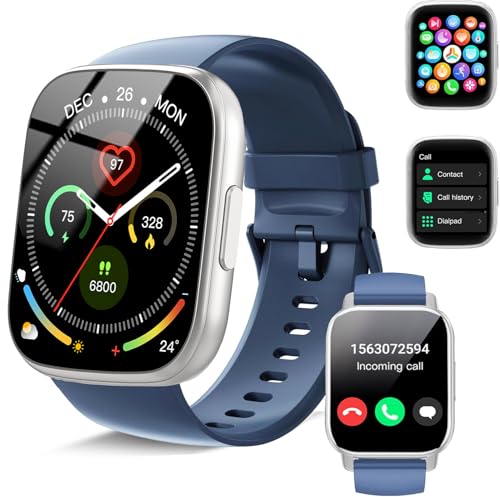 Reloj Inteligente Hombre Mujer con Llamadas Bluetooth, 1.95' Smartwatch con Pantalla Táctil, Podómetro, Monitor de Sueño, 110+ Modos Deportivos Pulsera Impermeable IP68 para Android iOS, Azul Marino