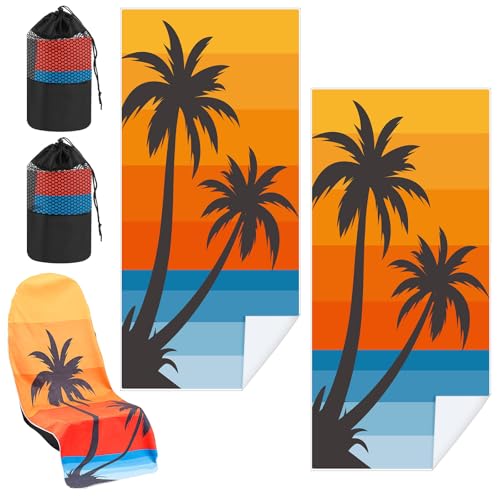 Image of Hahafelt 2 Pack Car Seat Towel Cover with Storage Bag, Beach Palm Trees