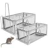 Humane Rat Trap - Catch & Release Chipmunks, Squirrels, Rats & Mice ，Live Mouse Trap for Indoor & Outdoor Use ， No-Kill Rodent Trap for Home, Yard, Garage ，Reusable Metal Cage with Easy Setup (2PACK)
