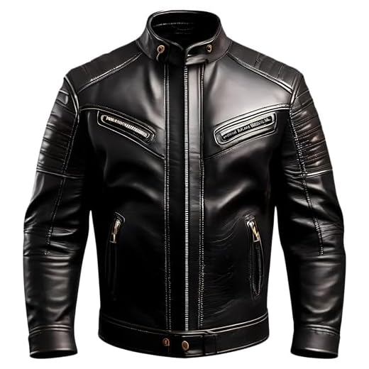 Jaqueta masculina preta de couro legítimo, jaqueta de motociclista preta, estilo motociclista clássico, design versátil, Preto, XGG