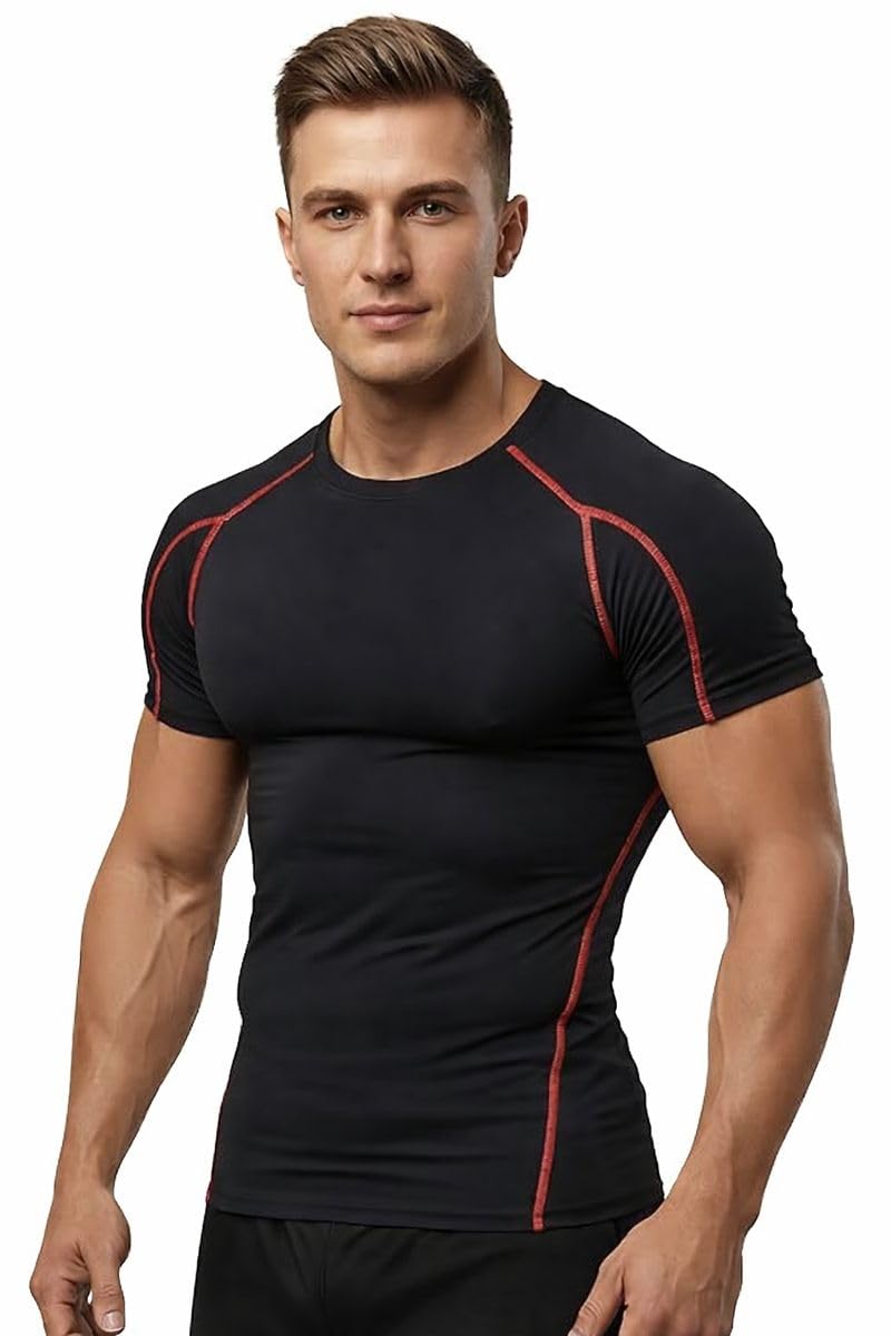 never quit Men’s Compression T-Shirt Half Sleeve | Gym & Workout Sports T-Shirt | Quick Dry Athletic Fitness Top-picture-47