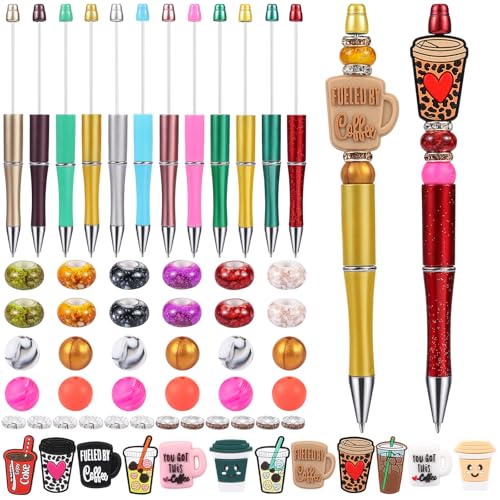 Stylos perlés DIY style café avec perles en silicone pour loisirs créatifs et bureau