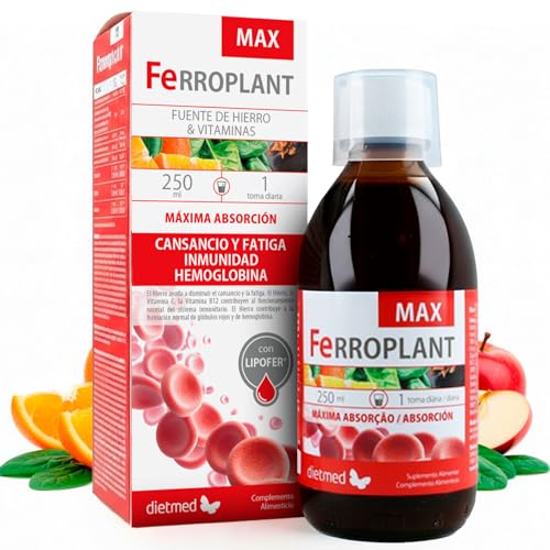 Dietmed Ferroplant Solución Oral 250 ml - Hierro Lipofer® con Vitaminas - Concentrado de Frutas Plantas y Miel - Con Naranja Manzana Uva y Cereza